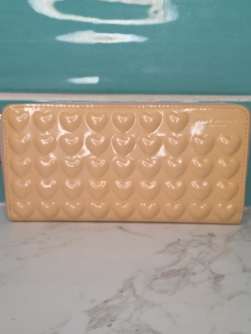 Marc Jacobs Glossy Pale Yellow Heart-Embossed LEATHER Continental Wallet